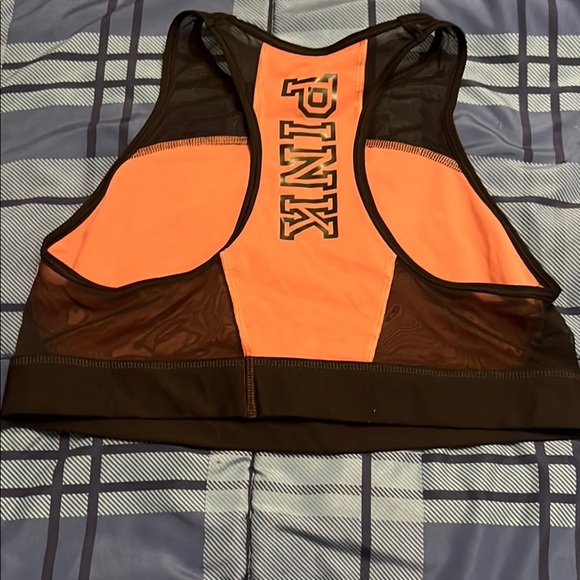 NWOT PINK Victoria's Secret Coral and Black mesh Racerback Sports Bra Large - Picture 1 of 3